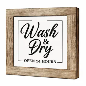 Rustic Wooden Laundry Room Box Sign – Wash & Dry Design, Farmhouse Wall Decor