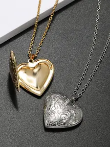 Heart Shaped Pendant Necklace, Vintage Flower Pattern Locket Necklace for Women & Men, Fashion Jewelry for Party, Daily Decor, Trendy All-match & Exquisite Jewelry for Birthday Gift
