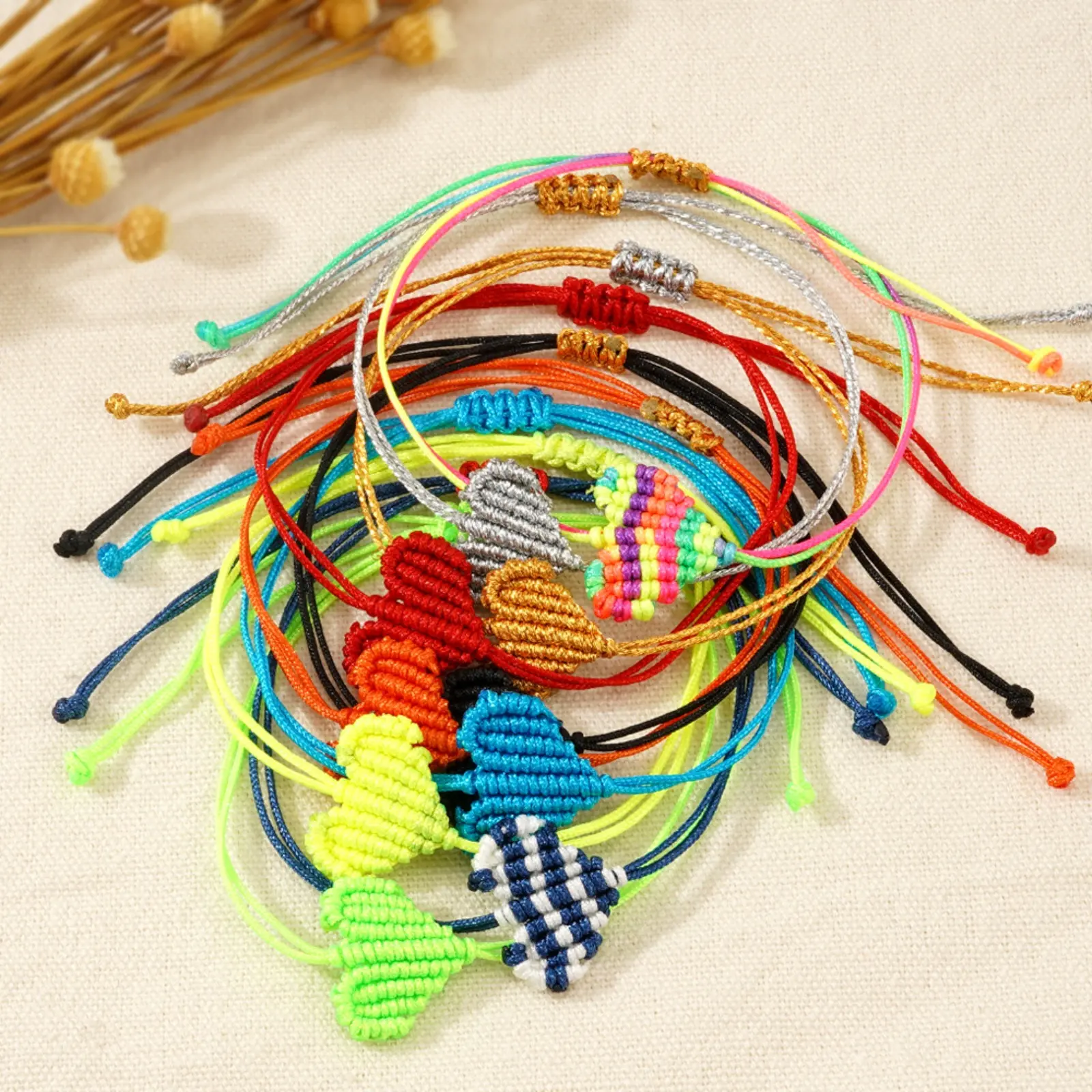 Hand-Woven Heart Bracelet, Colorful Cord Friendship Jewelry - Dainty Sports Wristbands, Sporty Accessory for Outdoor Activities, Sporty Sports Wristbands