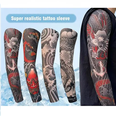 Yeomoo Ultra-Light Nylon Fabric Fake Tattoo Full Sleeve - High Elasticity, Seamless, UV Protection, Breathable, High-Definition Digital Printing - Snake & Red Dragon Designs for Cosplay, Concerts - Men's & Women's Sports Accessory