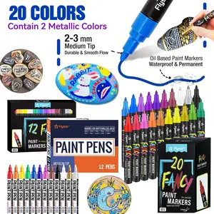 12-24 Color Oil-Based Paint Pens, Art Paint Marker, Fast-Drying Permanent Markers Set, Medium Tip, Suitable for Metal Wood Fabric Plastic Rock Painting Stones Mugs Canvas Glass