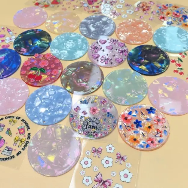 60pcs Round Cute Keychain with Sticker Sets Suitable for DIY Handmade Craft Keychain Pedant and Round Decals Key Accessories