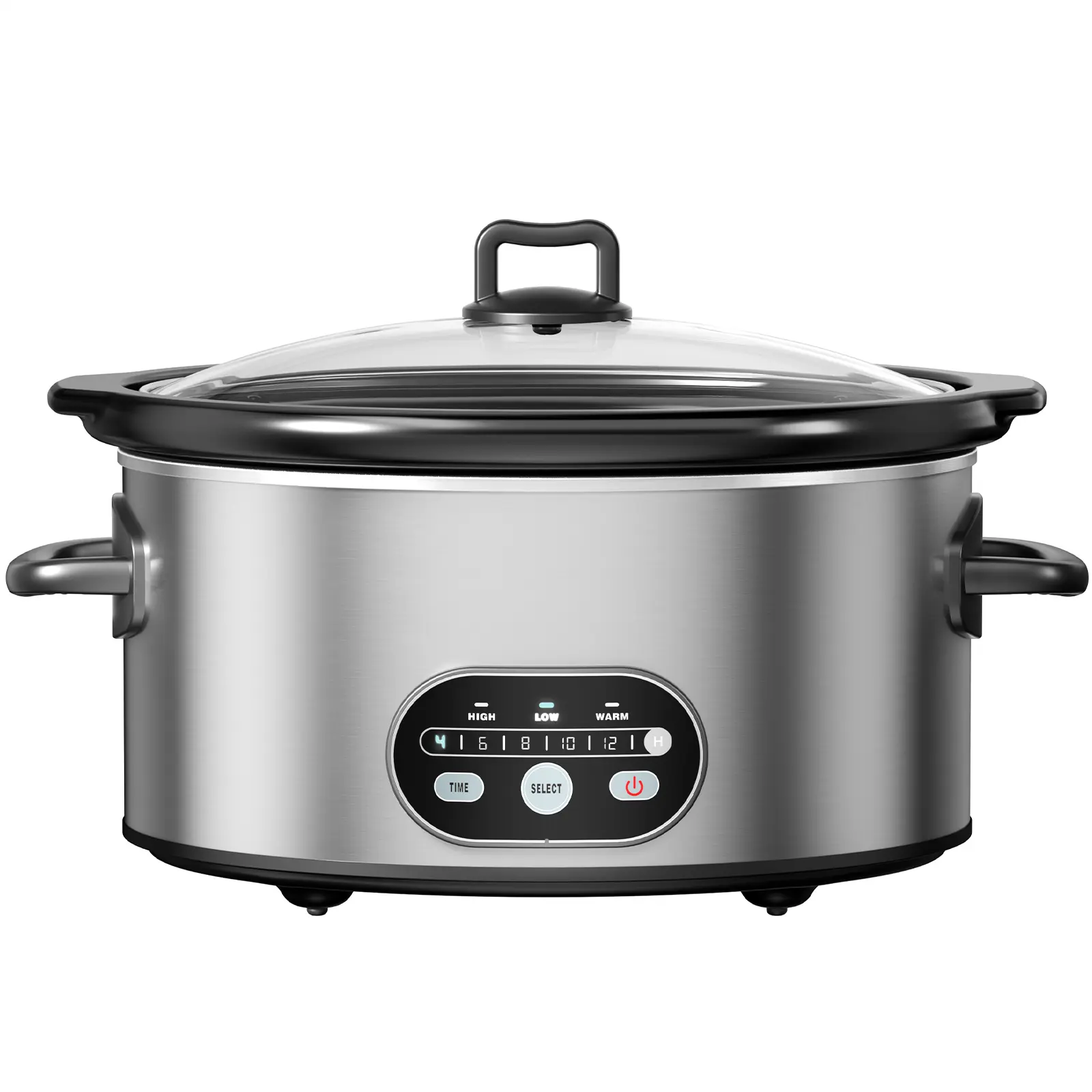 DUMOS 6/8QT Programmable Slow Cooker, Large Digital Crock Pot for 6-10 People, Electric Slow Cooker with 3 Temp Settings & 4-12H Adjustable Timer, Removable Oven-Safe Stoneware Pot and Tempered Glass Lid, Black & Silver