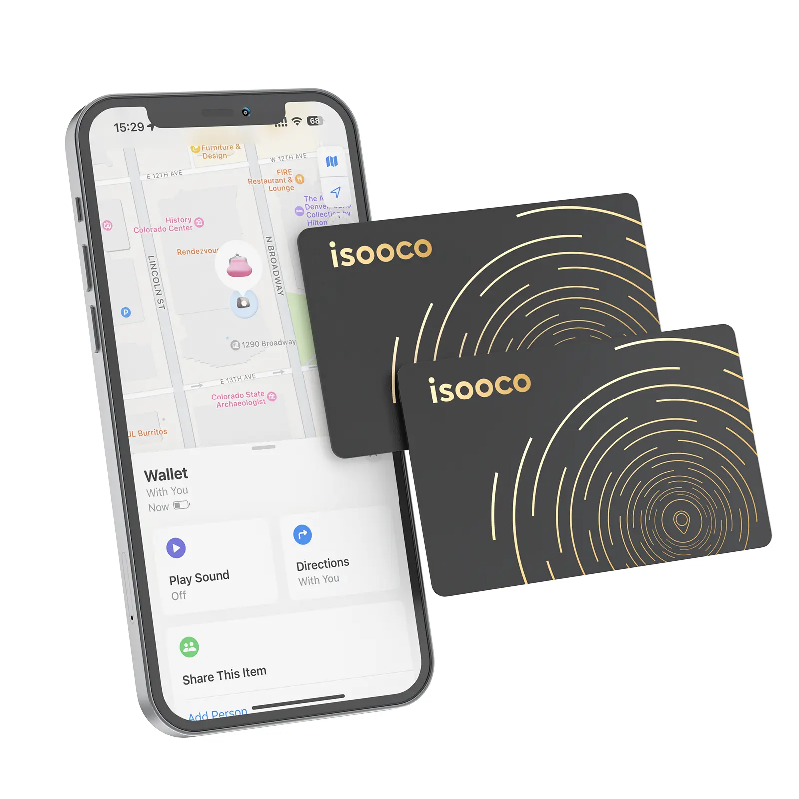 ISOOCO IS2402 MFi Slim Travel Finder Card – 2-Pack GPS Tracking Card for Luggage, Wallet and Daily Carry with IP67 waterproof build and precise Apple Find My location updates.