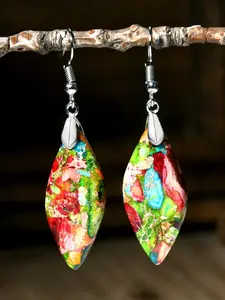 Boho Style Random Pattern Stone Decor Dangle Earrings, Fashionable Leaf Design Jewelry for Women, Trendy All-match & Exquisite Jewelry for Birthday Gift