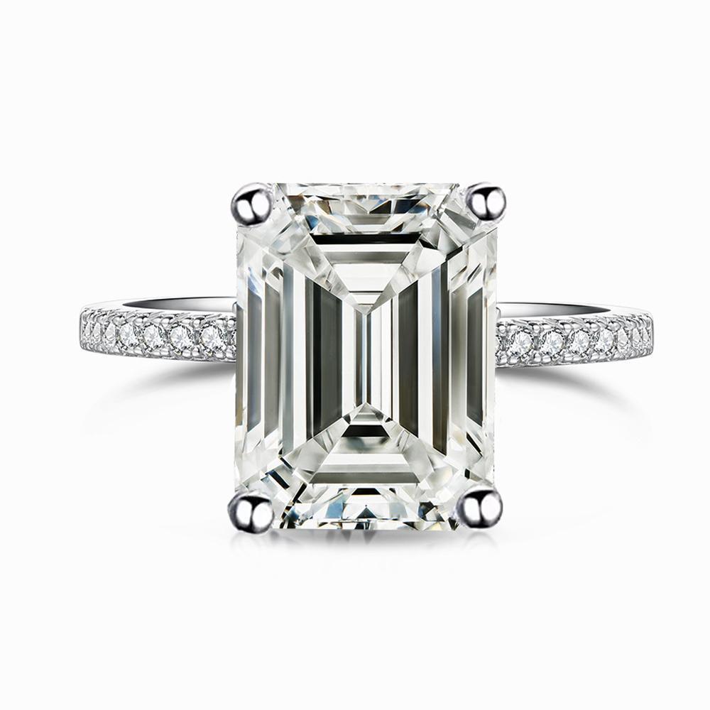 1/2/3/4carat Emerald Cut Full Moissanite Engagement  Ring Hidden Halo Diamond RingCertified 925 Silver Wedding Band for Women
