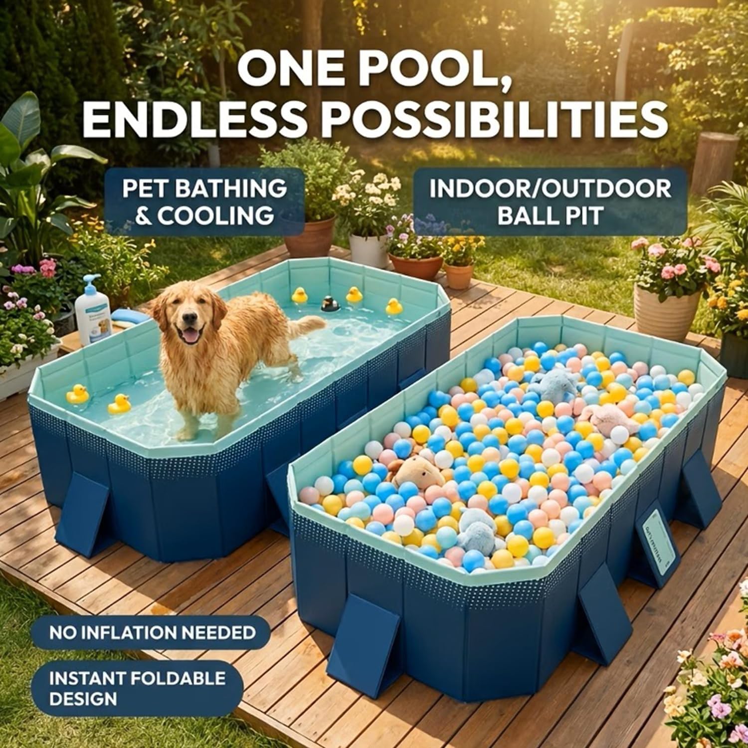 Foldable non-inflatable outdoor swimming pool for kids and adults, hard shell plastic pool, suitable for backyard and pet dogs (102 × 65 × 21inches)