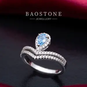 BAOSTONE Lab Created Artificial Gemstone 925 Silver Ring-Waterdrop Crown-#J188