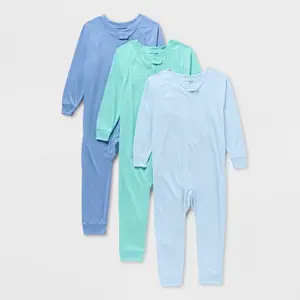 Toddlers' 3pk Adaptive Reversible Union Suit - Cat & Jack Light Blue/Dark Blue/Mint 2T