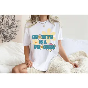 Growth is a process unisex shirt mental health awareness shirt mental health shirt gift for mom gift for friend retro vibes Casual Cotton