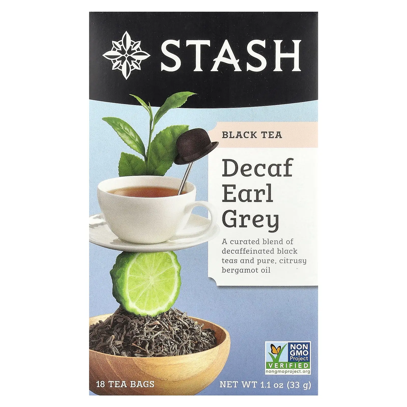 Stash Tea Black Tea, Decaf Earl Grey, 18 Tea Bags, 1.1 oz (33 g)