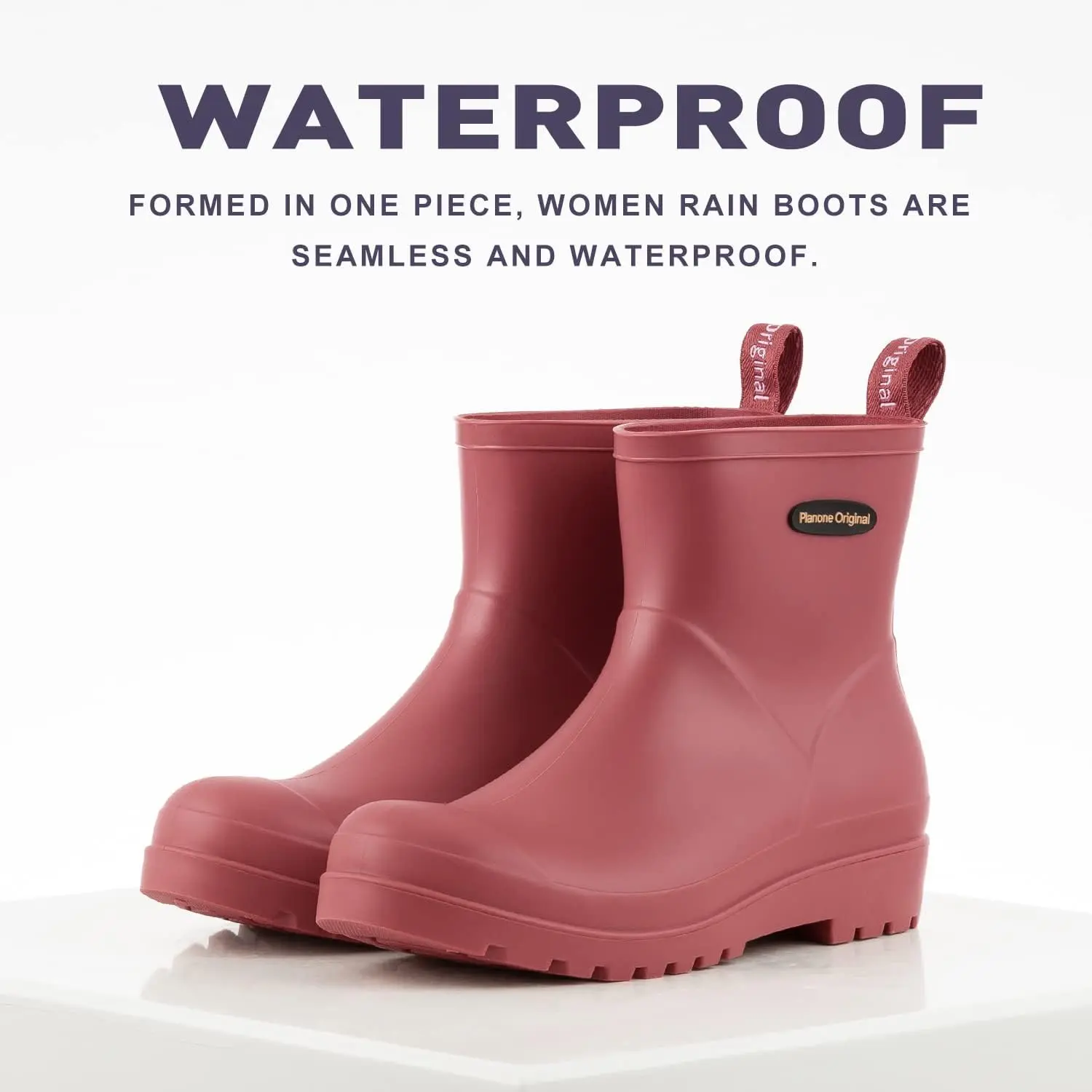 planone Short Rain Boots for Women Cute Fashion Waterproof Chelsea Boots Ankle Non-Slip Matte Rubber Boots Lightweight Outdoor Garden Shoes Work Booties for Ladies with Removable Comfort Insole