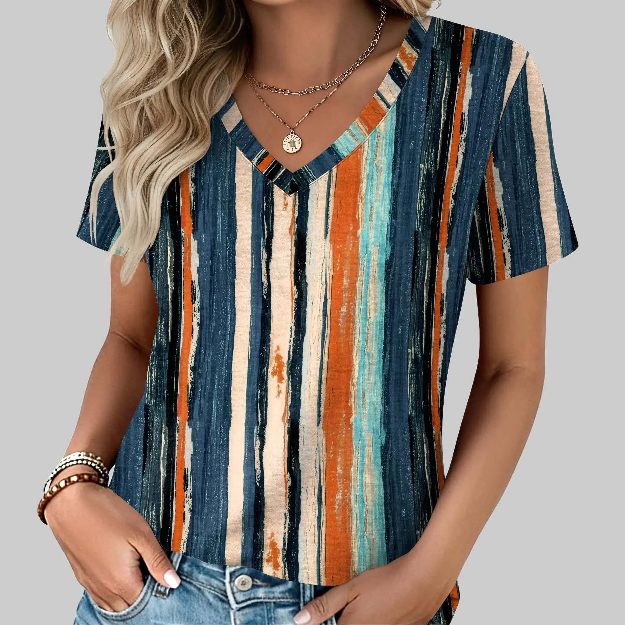 Womens Tops Summer Casual Short Sleeve Tshirts Business Basic Spring V-Neck Shirts Outfits S-XXL
