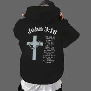 Aesthetic Christian 'John 3:16' Cross Graphic Hoodie | Premium 100% Cotton Heavyweight Loose Fit Tee | Vintage Bible Verse Faith Apparel for Men & Women | Easter 2026 Religious Gift | Soft Breathable Casual Streetwear Top