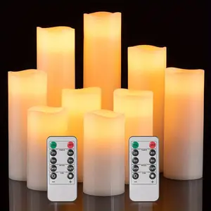 9Pcs LED Ivory Wax Flameless Pillar Candles with Remote - Seamless 24-Hour Timer Function - Ideal for Safe Home Ambiance candle lamp led candlelights candle warmer