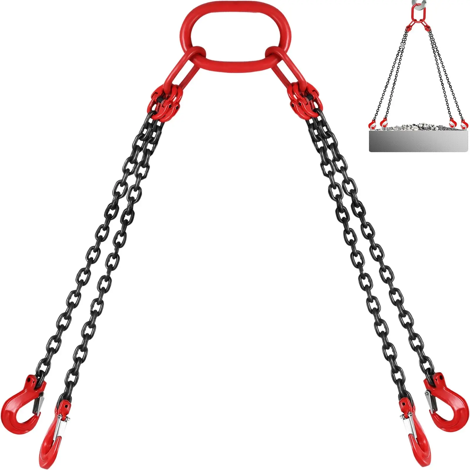 5 Ft Chain Sling, 5/16 Inch X 5 Ft Engine Lift Chain, G80 Alloy Steel Chain Hoist, Lifts 3 Ton Capacity, 4 Leg Grab Hooks, Heavy Duty Rigging Equipment for Construction and Industrial Cargo Handling