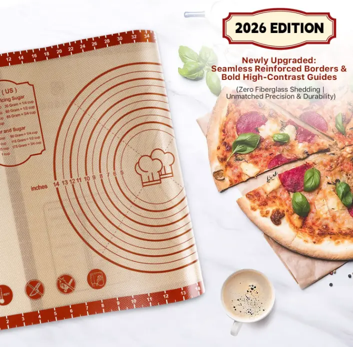 26x16 Inch Extra Thick Silicone Baking Mat with Measurements, Non-slip and Reusable - For Cookies, Bread, Pastry
