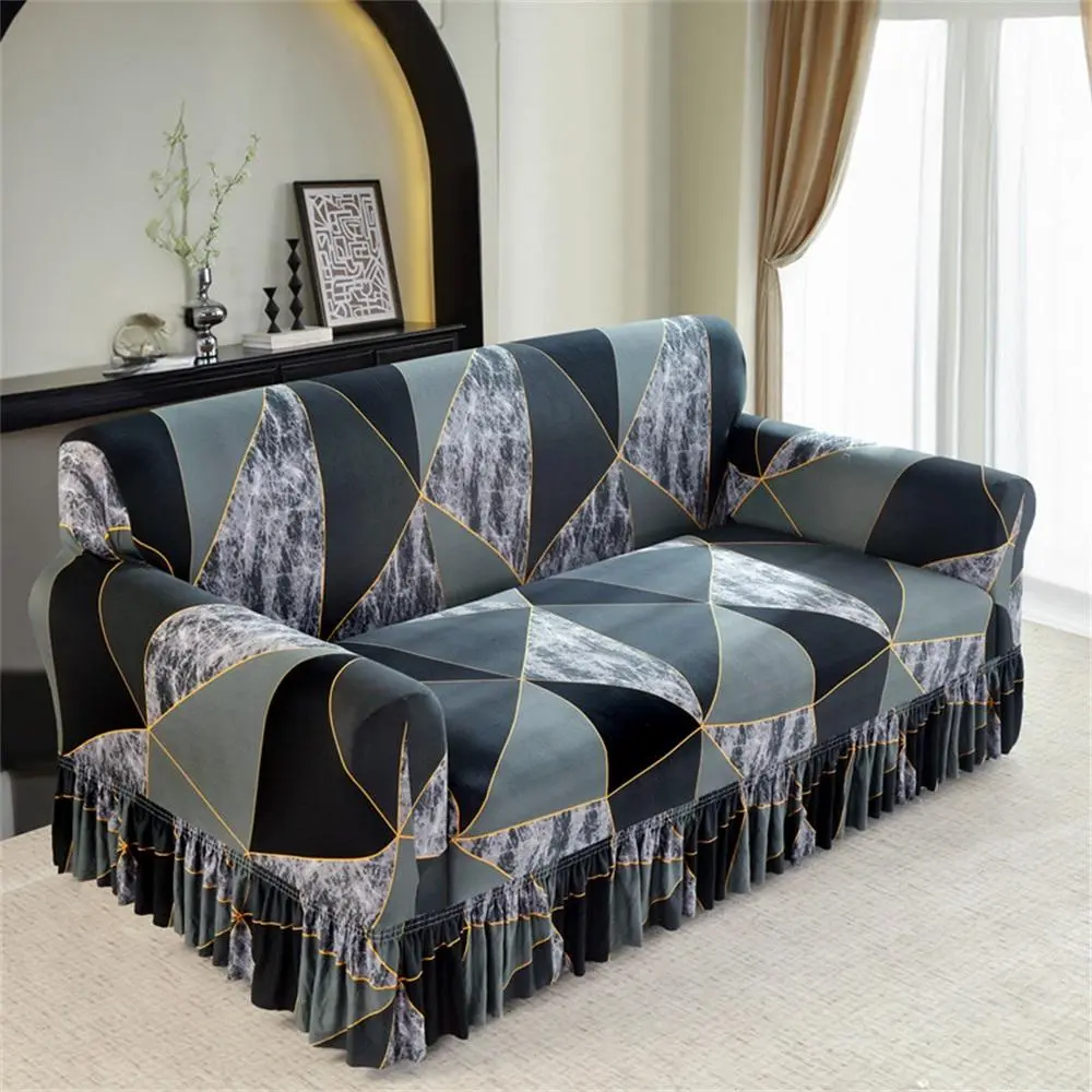 Geometric Pattern Stretch Sofa Cover, Washable Sofa Slipcover, 1 Count Soft Comfortable with Tie Rope, Dustproof Sofa Protector for Home Living Room, Soft Couch Protector, Stretch Couch Covers, Slipcovers for Couches and Sofas