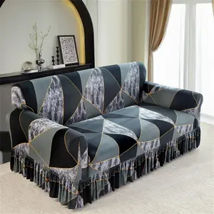 Geometric Pattern Stretch Sofa Cover, 1 Count Soft Comfortable with Tie Rope, Dustproof Sofa Protector for Home Living Room