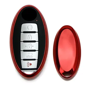 iJDMTOY Chrome Finish Red TPU Key Fob Protective Cover Case For Nissan Infiniti Oval Shape 2/3/4/5 Buttons Smart Key