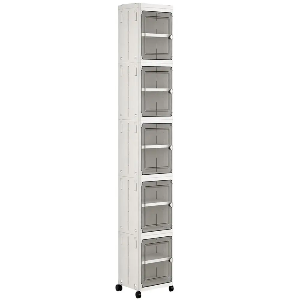 5-Tier Height-Adjustable Rolling Cabinet - White Slim Profile Narrow Organizer with Adjustable Shelves, Small-Space Storage for Camp Kitchen, Laundry (Sports & Outdoor Camping Hiking Accessory)