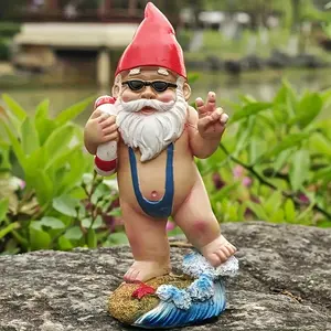 Whimsical Gnome Statue in Swimsuit with Swim Ring, Playful Garden Decor with Detailed Craftsmanship, Hat & Glasses, Ideal for Outdoor Spaces, Garden Gnomes, Exterior Decorative Statues