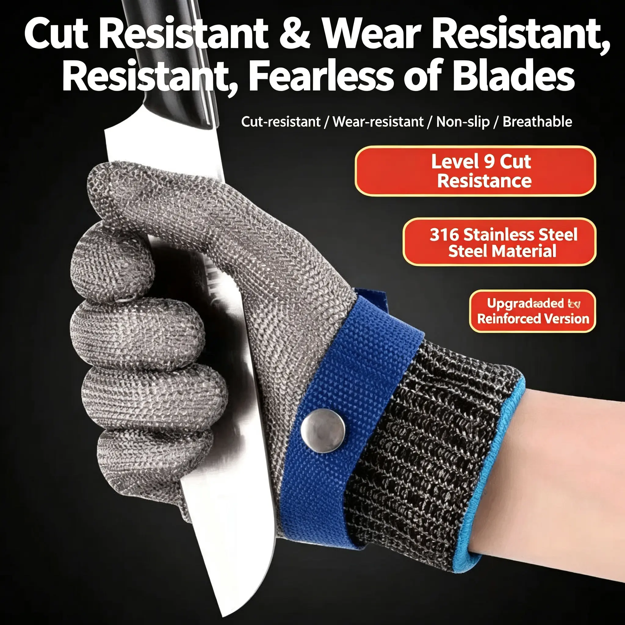 Cut Proof, Stab Resistant Stainless Steel Wire Metal Mesh Butcher Glove with Cotton Lining Ideal for Industrial Use Butchering and Protection Fits Both Hands