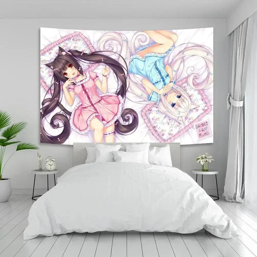 Anime Nekoparas Decorative Synthetic Tapestry Wall Hanging - Smooth Print, Lightweight Kawaii Cloth, Japanese-Inspired Cartoon Princess Design, Feminine Decor for Girls' Dormitory, Living Room Wall Decor, Collectibles