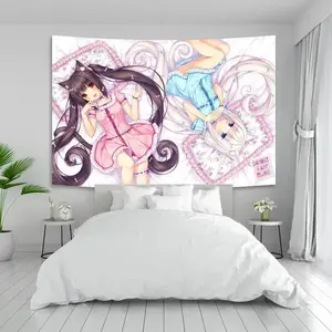 Anime Nekoparas Wall Tapestry Kawaii Background Cloth Wall Decoration Psychedelic Girls' Dormitory Pink room decor Banner