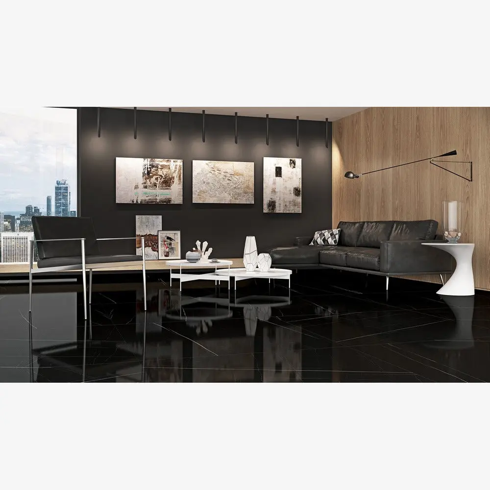 Eterna Fortaleza Black Marquina 48x48 Porcelain Tile