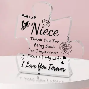 Acrylic Puzzle Ornament Heart Plaque, Creative Niece Letter Pattern Decoration, Home Decor for Living Room Bedroom Office, Valentine's Day Gift Idea