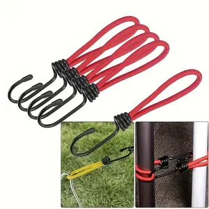Elastic Rope Set with Hooks, Adjustable Rope, Waterproof Fabric Tent Wire Frame Camper Essential, Safe and Easy Fixing Camping Accessories