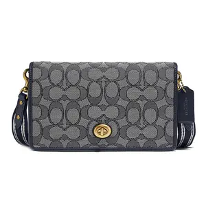 COACH Hayden Monogram Flip-Top Jacquard and Calfskin Crossbody Bag for Women in Navy Blue