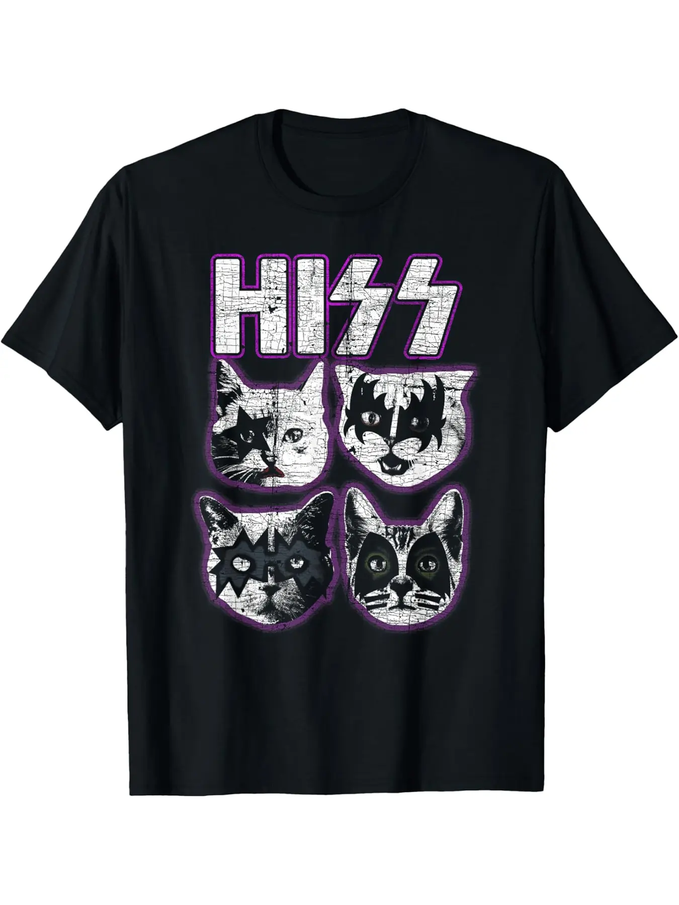 Cute Hiss Cats Rock Kittens Kitty Rocking Music Cat Lovers Men T-Shirt men woman unisex tee Shortsleeve Casual Graphic Design Fashion Casual Everyday Wear