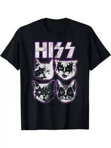 Cute Hiss Cats Rock Kittens Kitty Rocking Music Cat Lovers Men T-Shirt men woman unisex tee Shortsleeve Casual Graphic Fashion Casual Everyday Wear
