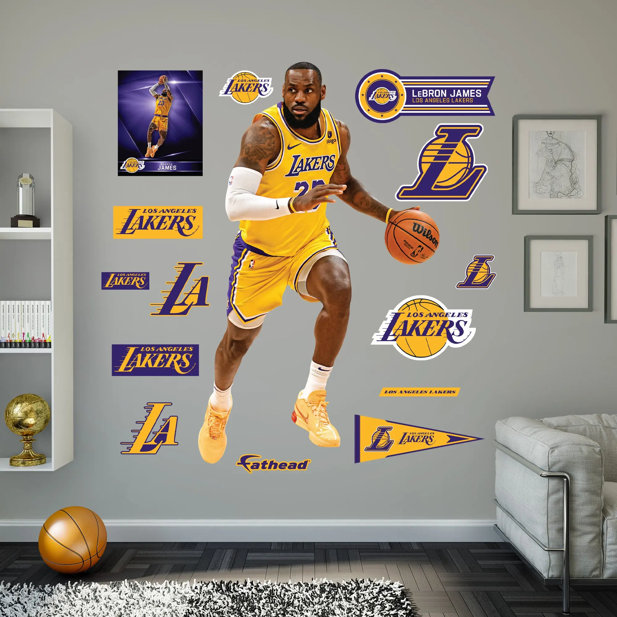 LeBron James Official NBA Los Angeles Lakers #3 RealBig Collection Premium Vinyl Wall Stickers, Removable Customizable Decorative Home Decor Decals for Game Room, Easy Installation & Replacement Without Residue