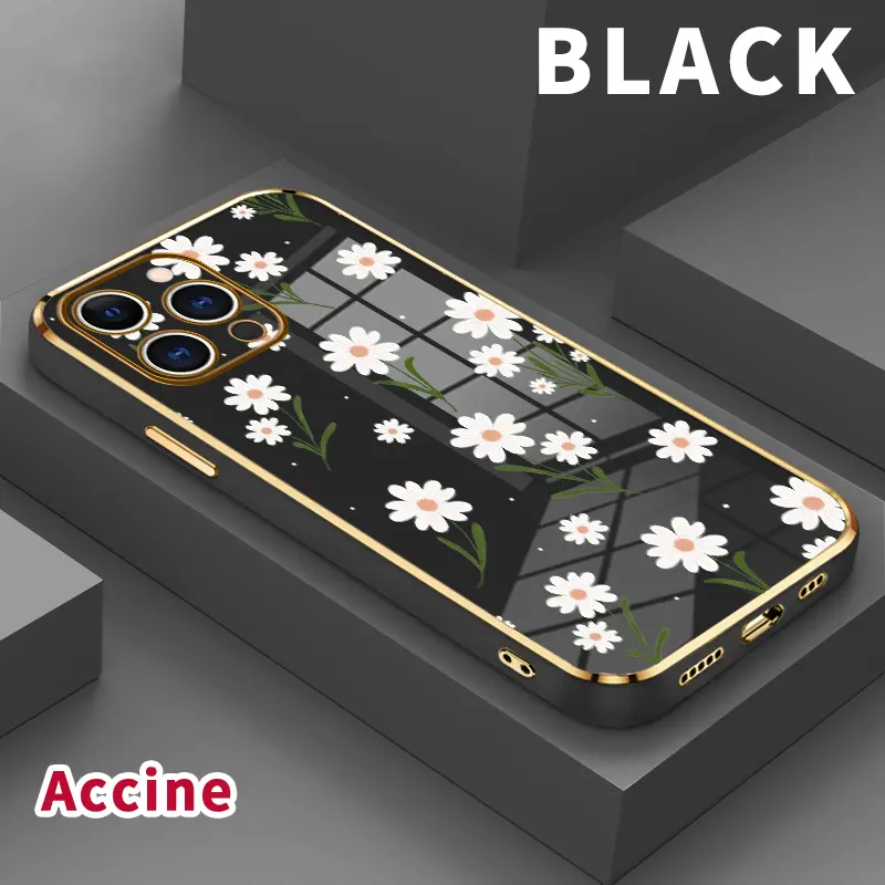 Electroplated Phone Case for iPhone 15 Pro Max 16 14 Plus 13 12 11 Daisy Delight Soft TPU Silicone Dirt-proof Easy to Clean Soft Cover Gift