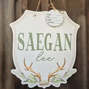 Deer Antler Printed Custom Personalized Name Sign | Hospital Door Hanger | Grandmillenal Announcement | Custom Baby Name Sign | Name Sign