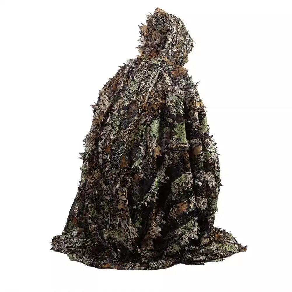 Men's Compact Ghillie Poncho with 3D Maple Leaf Camo, Breathable Synthetic Leaves, Strategically Placed Attachment Points for Adults' Tactical Games, Ultimate Concealment, Outdoor Hunting, Wildlife Photography, Woodland Camouflage