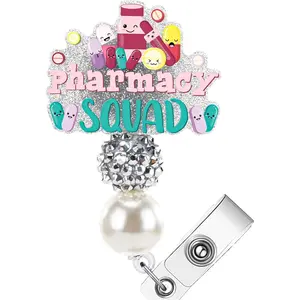 HY-KC105 Medical Badge Reel Holder - Pharmacy Squad Badge Holder Retractable Copes Lanyards, Cute Healthcare Name Cards Clip Office Badge Holders for Docters Nurses Work Teach in Hosipital