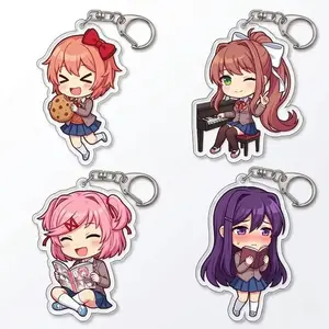 Anime Literature Club Chibi Acrylic Keychain, Kawaii Monika Yuri Natsuki Sayori Bag Charm - Cute Acrylic Cartoon Keychain, Funny Meme Character Charm for Keys, Bags, Backpack, Durable Gift for Fans & Collectors