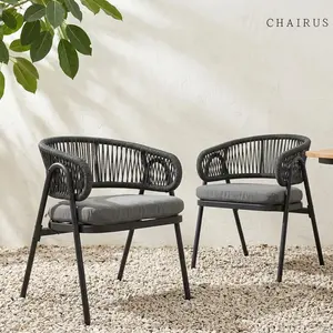 【Mother's Day Gifts】CHAIRUS 2 Pack Outdoor Dining Chairs with Washable Cushions Metal Patio Chairs with Armrests Modern Rattan Furniture Set for All Weather Use
