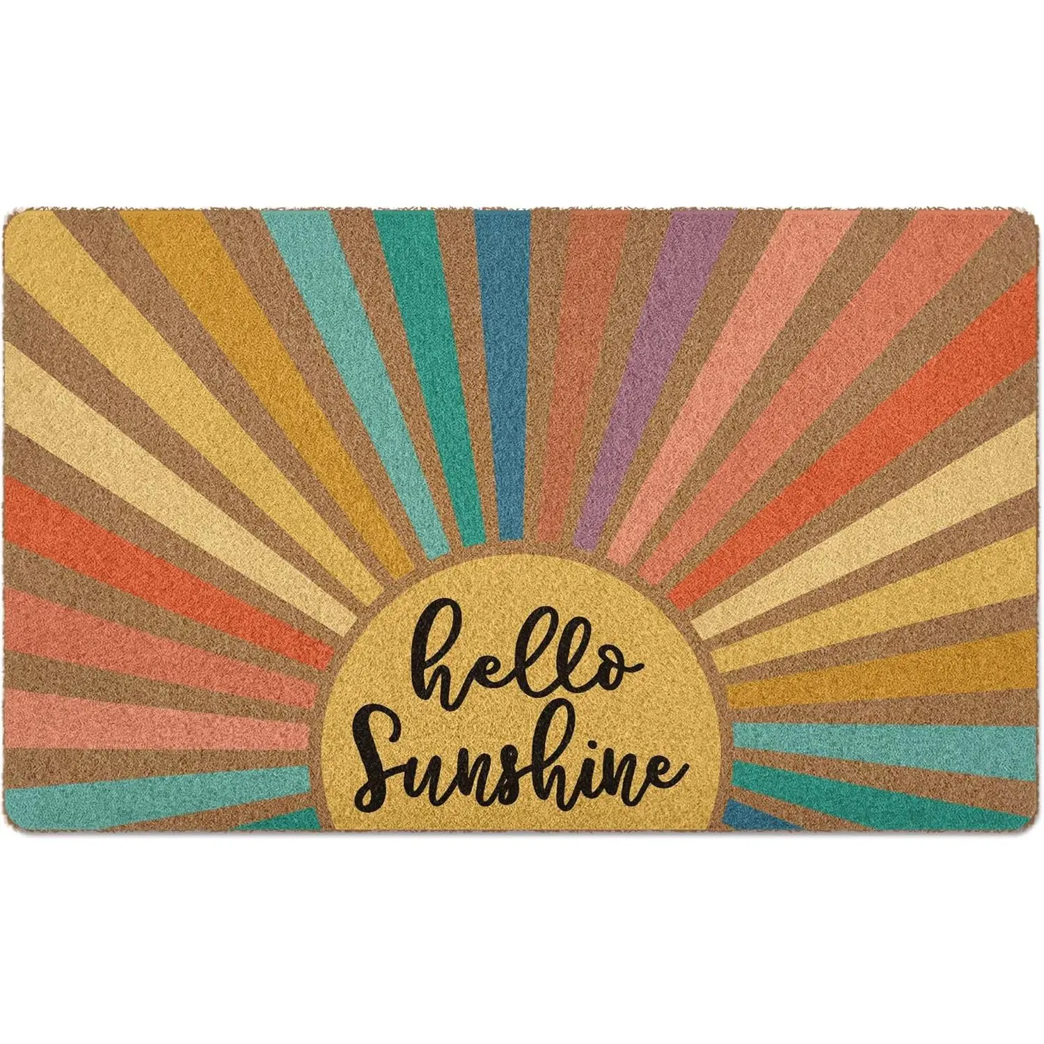 Boho Sunshine Door Mat, Classroom Welcome Mat, Hello Sunshine Welcome Front Door Mat Indoor Outdoor Entrance, Boho Spring Summer Artificial Coir Doormat Rugs for Patio Entry Decor 30x17in