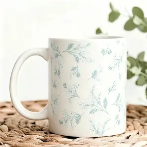 Light Blue Floral Ceramic Coffee Mug - Elegant Watercolor Flower Pattern Cup, Microwave & Dishwasher Safe, Minimalist Floral Gift for Women, Bridesmaid, Office & Home