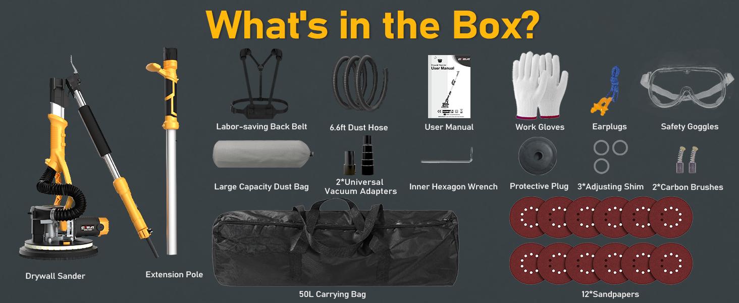 GEVEELIFE Electric Drywall Sander with Vacuum, 13000Pa Suction Power, 120° Pivoting Head & Ergonomic Handle, Foldable Wall Sander with LED Light & Dust Bag for Ceilings & Walls