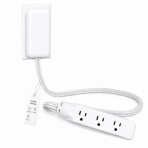 Ultra Thin Flat Plug Extension Cord  – Power Strip Socket with 3 Outlets, Outlet Concealer, Space Saving Wall Hugger for Behind Furniture & Small Spaces, Child Safe, Power Socket Extender Power Socket Expander