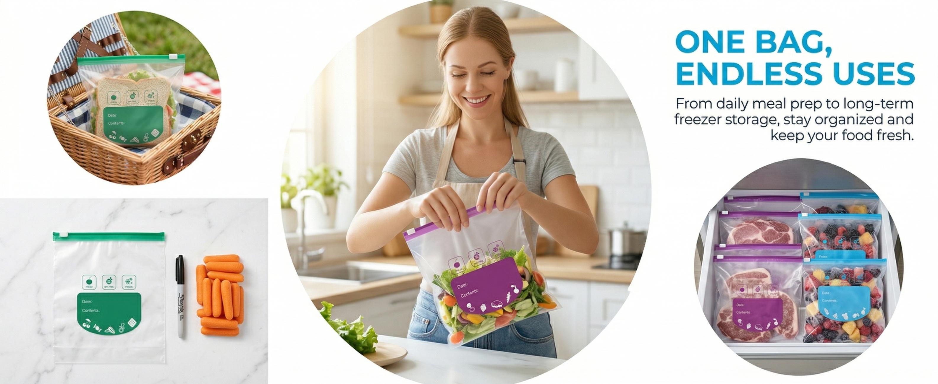 WRAPOK Slider Freezer Bags 25 Pack, S/M/L Variety Pack (10 Small + 10 Medium + 5 Large), Easy Open Slider, Reusable, Write-On Labels, Expandable Bottom for Meal Prep & Food Storage