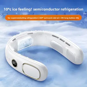 Portable hands-free neck fan with advanced semiconductor cooling technology. Features ice compress function and bladeless design for safe, comfortable cooling. USB rechargeable, lightweight and perfect for outdoor, travel, sports and daily use. Enjoy inst