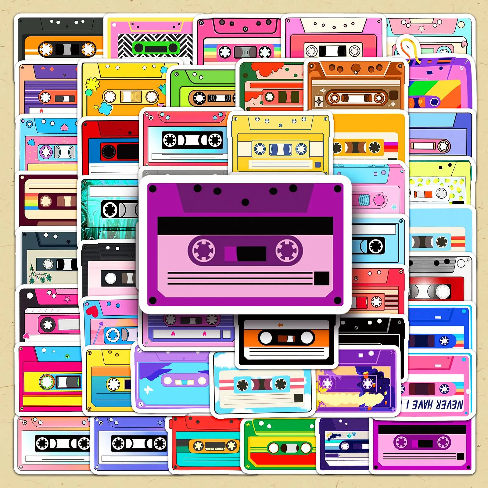 Vintage Cassette Tape Pattern Sticker Packs, Aesthetic Stickers, Decoration Sticker, Sticker Sheets, 100pcs/set Creative Retro Decorative Decals, DIY Scrapbooking & Stamping Crafts Supplies for Home School Office