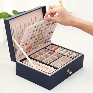 Elegant PU Leather Two-Layer Jewelry Organizer Box, Ear Studs/earrings/necklaces/rings Storage, Home Use/gift-Ready
